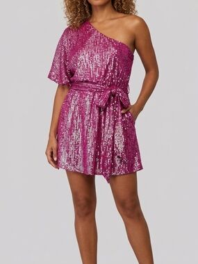 Show Me Your MuMu One-Shoulder Sequin Mini Dress in Fuchsia